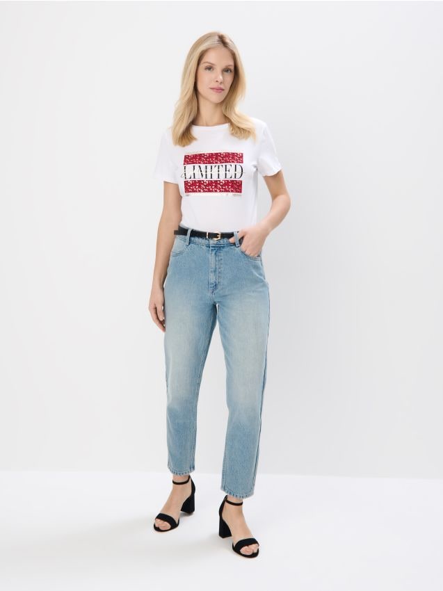 Mohito - Bawełniany t-shirt z nadrukiem - biały