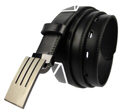 Pasek Męski Skórzany PAS-MAX (PL) Tłoczony Cienką Nitką Z Pełną Klamrą Na Bolczyk Skóra Licowa 30 mm Wzór 5 CZARNY