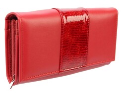 Portfel Damski PolskaGalanteria Długi Suwak Płaski Skóra Naturalna Czerwony z Wstawką D14 16 x 9,5 x 3 [cm]