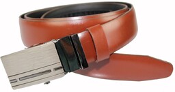 Wizytowy Pasek Skórzany 30 mm COMPLEX (PL) Pełna Klamra AUTOMAT/ZĄBEK Garnitur Brązowy Zaokrąglony AZ30/KAZ73