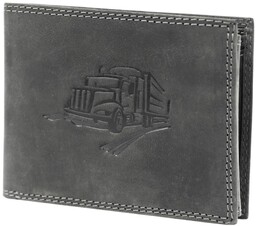 Portfel Męski Skórzany Polska Galanteria (PL) Skóra Licowa Duży Poziomy IN-1102 ,,CIĘŻARÓWKA,, CZARNY 12 x 9,5 x 2 [cm]