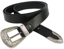 Pasek Damski Skórzany PolskaGalanteria.pl Skóra Licowa EXTRA Gładki 25 mm CZARNY Z Metalową Końcówką I Szlufką Srebrna Klamra