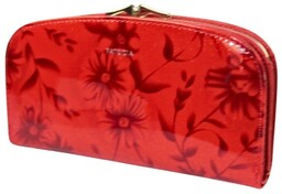 Portfel Damski Skóra Naturalna PATRIZIA Duży Z Klamrą Piórnik Lakierowany FL 123 RFID CZERWONY 19 x 10 x 3 [cm]