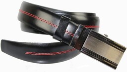 Wizytowy Pasek Skórzany 30 mm COMPLEX (PL) Pełna Klamra AUTOMAT/ZĄBEK Garnitur CZARNY CZERWONA NITKĄ Zaokrąglony AZ30/KAZ66