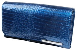 Portfel Damski Skórzany Lakierowany GREGORIO Długi Z Suwakiem Lakierowany GF-110 NIEBIESKI RFID 17 x 9 x 4 [cm]