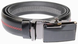 Wizytowy Pasek Skórzany 30 mm COMPLEX (PL) Pełna Klamra AUTOMAT/ZĄBEK Garnitur CZARNY CZERWONA NITKĄ Zaokrąglony AZ30/KAZ68