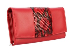 Portfel Damski PolskaGalanteria Długi Suwak Skóra Naturalna Czerwony Wąż KP D402