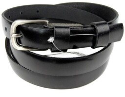 Pasek Dziecięcy Skórzany Gładki COMPLEX (PL) 20 mm CZARNY ZAOKRĄGLONY Wąski