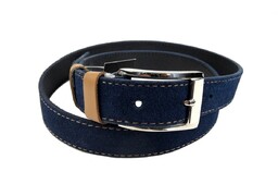 Pasek Granatowy Z Beżową Nitką COMPLEX (PL) Skóra Naturalna Licowa Zamsz 30 mm