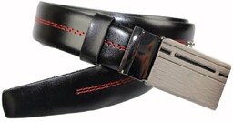 Wizytowy Pasek Skórzany 30 mm COMPLEX (PL) Pełna Klamra AUTOMAT/ZĄBEK Garnitur CZARNY CZERWONA NITKĄ Zaokrąglony AZ30/KAZ73