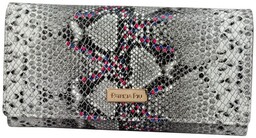 Portfel Damski Skórzany Lakierowany PATRIZIA Długi Max Z Klamrą SN-100 SZARO-RÓŻOWY RFID 18,5 x 9 x 3 [cm]