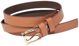 Pasek Damski Skórzany Gładki Arucce (PL) 20 mm BRĄZOWY Złota Klamra Wąski