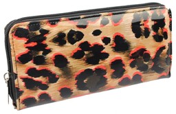Portfel Damski Skóra Naturalna POLSKAGALANTERIA Z Wstawką Duży Piórnik CZARNY LAKIEROWANY WZÓR I KP D10-WST