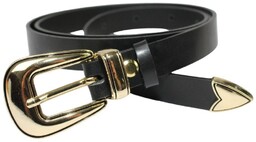Damski Skórzany Pasek PolskaGalanteria.pl 25 mm Czarny Ze Złotą Klamrą oraz Metalową Skuwką