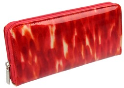Portfel Damski Skóra Naturalna POLSKAGALANTERIA Z Wstawką Duży Piórnik CZERWONY LAKIEROWANY WZÓR I KP D10-WST