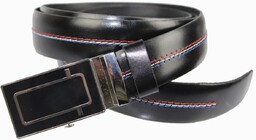 Wizytowy Pasek Skórzany 30 mm COMPLEX (PL) Pełna Klamra AUTOMAT/ZĄBEK Garnitur CZARNY KOLOROWA NITKA Zaokrąglony AZ30/KAZ67