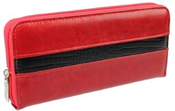 Portfel Damski Skóra Naturalna POLSKAGALANTERIA Z Wstawką Duży Z Solidnym Suwakiem Piórnik CZERWONY WZÓR III KP D10-WST