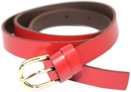 Pasek Damski Skórzany Gładki Arucce (PL) 20 mm Skóra Licowa Złota Klamra CIEMNY CZERWONY Wąski