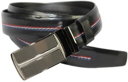 Wizytowy Pasek Skórzany 30 mm COMPLEX (PL) Pełna Klamra AUTOMAT/ZĄBEK Garnitur CZARNY KOLOROWA NITKA Zaokrąglony AZ30/KAZ71