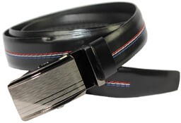 Wizytowy Pasek Skórzany 30 mm COMPLEX (PL) Pełna Klamra AUTOMAT/ZĄBEK Garnitur CZARNY KOLOROWA NITKA Zaokrąglony AZ30/KAZ78