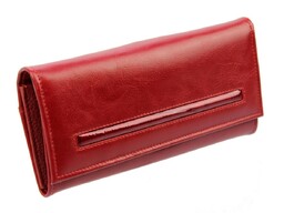 Portfel Damski PolskaGalanteria Z Wstawką Długi Max z Klamrą Skóra Naturalna CZERWONY WZÓR I KP D18-WST