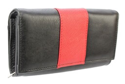 Portfel Damski PolskaGalanteria Z Wstawką Długi Suwak Skóra Naturalna CZARNY WZÓR I D14-WST