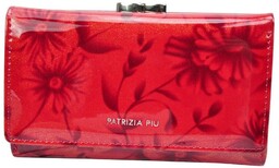 Portfel Damski Skórzany PATRIZIA 14 cm Klamra i Klapka Skóra Naturalna Lakierowany FL-108 CZERWONY RFID 14 x 9 x 4 [cm]
