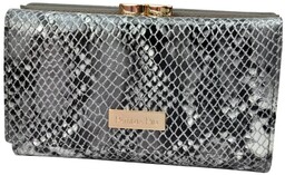 Portfel Damski Skórzany PATRIZIA 14 cm Klamra i Klapka Skóra Naturalna Lakierowany SNR-108 SZARY RFID 14 x 9 x 4 [cm]