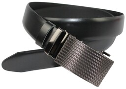 Wizytowy Pasek Skórzany 35 mm COMPLEX (PL) Pełna Klamra AUTOMAT/ZĄBEK Garnitur CZARNY Zaokrąglony AZ35/KAZ30