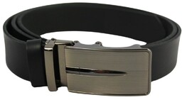 Pasek Męski Skórzany Arucce (PL) Skóra Licowa EXTRA 35 mm CZARNY Gładki Klamra Bezniklowa Samozaciskowa SREBRNA 2