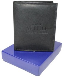 Portfel Męski Skórzany WILD Skóra Naturalna Duży Pionowy Bez Zapięcia 0400 CZARNY Komin Na Bilon 12,5 x 10,5 x 3 [cm]