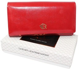 Portfel Damski ROVICKY (PL) Ze Skóry Naturalnej Licowej Duży Z Zapięciem Na Nap 7905 CZERWONY