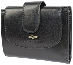 Portfel Damski Skórzany PETERESON PTN 2516 Skóra Licowa Odpinana Klapka CZARNY 12 x 9 x 3 [cm]