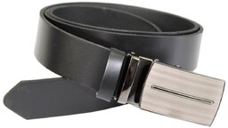 Pasek Męski Skórzany Arucce (PL) Skóra Licowa EXTRA 35 mm CZARNY Gładki Klamra Samozaciskowa SREBRNA 1