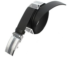 Pasek Męski Skórzany Arucce (PL) Skóra Licowa EXTRA 35 mm CZARNY Gładki Klamra Samozaciskowa SREBRNA 6