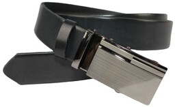 Pasek Męski Skórzany Arucce (PL) Skóra Licowa EXTRA 35 mm CZARNY Gładki Klamra Samozaciskowa Srebrna 9