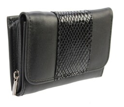 Portfel Damski Skórzany PolskaGalanteria 12 cm Suwak Skóra Naturalna Czarny Z Grafiką KP D1208Z