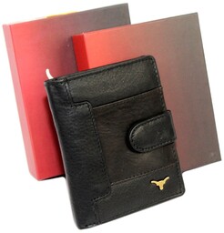 Portfel Męski Skórzany ANDREAS Skóra Licowa Mały Pionowy Z Zapięciem CZARNY RFID HK 5131B ML 9,5 x 11,5 x 2,5 [cm]