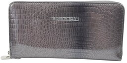 Portfel Damski Skóra Naturalna GREGORIO Duży Z Metalowym Suwakiem Piórnik Lakierowany GF-119 SZARY RFID 19 x 10 x 2.5 [cm]
