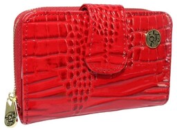 Portfel Damski Skóra Naturalna GREGORIO Średni Z Suwakiem Piórnik Lakierowany AL-115 CZERWONY RFID 12,5 x 8,5 x 3 [cm]