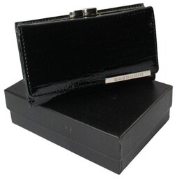 Portfel Damski Skórzany GREGORIO 14 cm Klamra i Klapka Skóra Naturalna Lakierowany GF-108 CZARNY RFID 14 x 9 x 4 [cm]