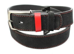 Pasek Czarny Z Czerwoną Nitką COMPLEX (PL) Skóra Naturalna Licowa Zamsz 40 mm