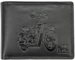 Portfel Męski Skórzany MONEY KEPPER Duży Poziomy Bez Zapięcia Dwa Skrzydełka TCC5600-4 RFID ,,MOTOCYKL,, CZARNY 13 x 10 x 2 [cm]