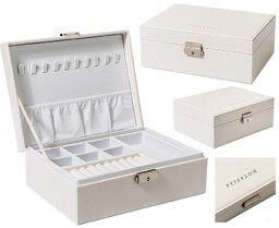 Elegancka i Stylowa Szkatułka Na Biżuterię PETERSON Pojemny Organizer PTN 04 Biały 22,5 x 17 x 8 [cm]