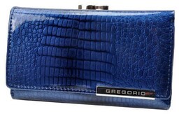 Portfel Damski Skórzany GREGORIO 14 cm Klamra i Klapka Skóra Naturalna Lakierowany GF-108 NIEBIESKI RFID 14 x 9 x 4 [cm]