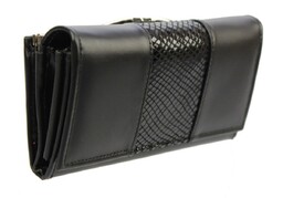 Portfel Damski Skórzany PolskaGalanteria Z Wstawką Długi Z Klamrą Na Zewnątrz CZARNY Wzór I D1601-WST