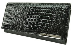 Portfel Damski Skórzany GREGORIO Długi Max Z Klamrą Lakierowany GF-100 CZARNY RFID 18,5 x 9,5 x 3,5 [cm]