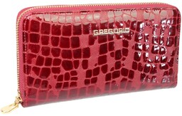 Portfel Damski Skóra Naturalna Lakierowana GREGORIO Duży Piórnik FS 119 CIEMNY CZERWONY 19.5 x 10.5 x 2 [cm]