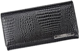 Portfel Damski Skórzany GREGORIO Skóra Licowa Lakierowana Duży Z Suwakiem Zapinka Wewnątrz GF-102 CZARNY 19 x 9,5 x 3,5 [cm]