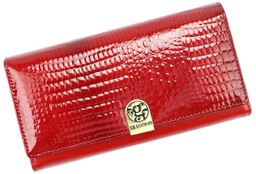 Portfel Damski Skórzany GREGORIO Skóra Licowa Lakierowana Duży Z Suwakiem Zapinka Wewnątrz GL-102 CZERWONY 19 x 10 x 3,5 [cm]